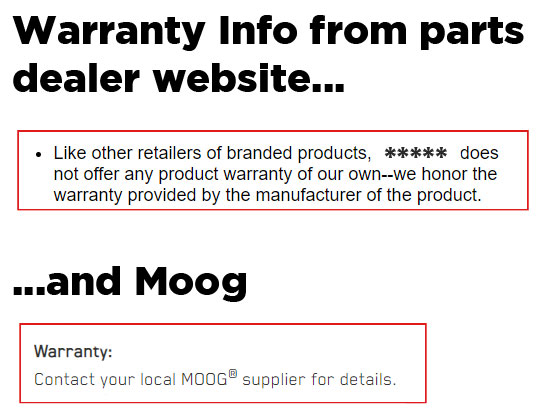 moog warranty and dealer warranty