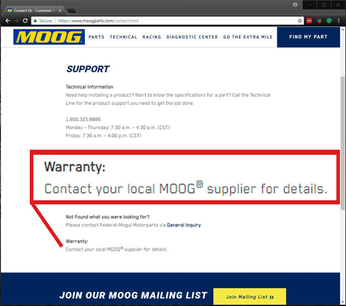 moog warranty