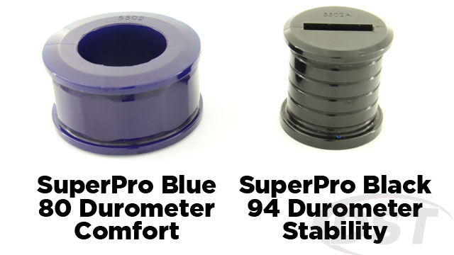 SuperPro engineers select the most suitable material stiffness for each component of their multi piece bushing design.