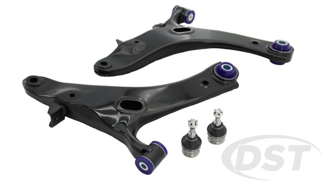 A complete control arm with improved polyurethane bushings makes repairs as easy as swapping parts.