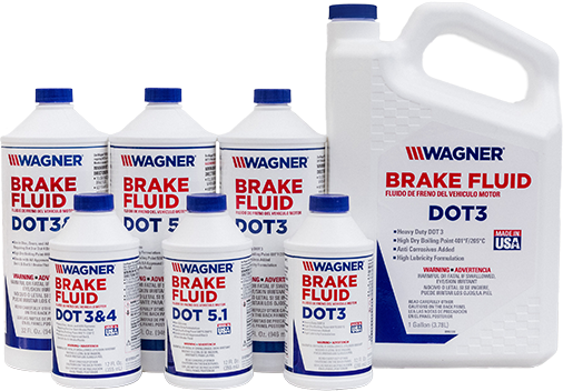 A range of Wagner brake fluid bottles