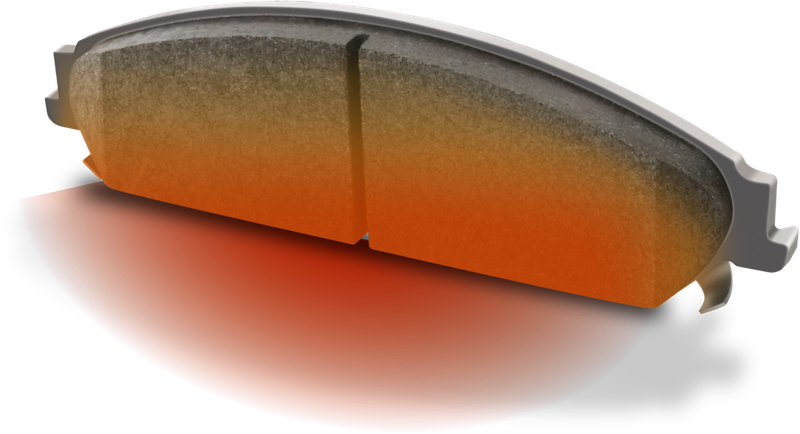 A brake pad glowing red hot