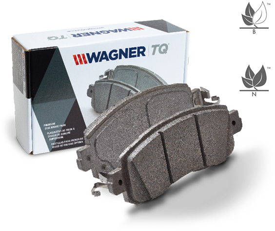 A Wagner TQ brake pad set in front of its box